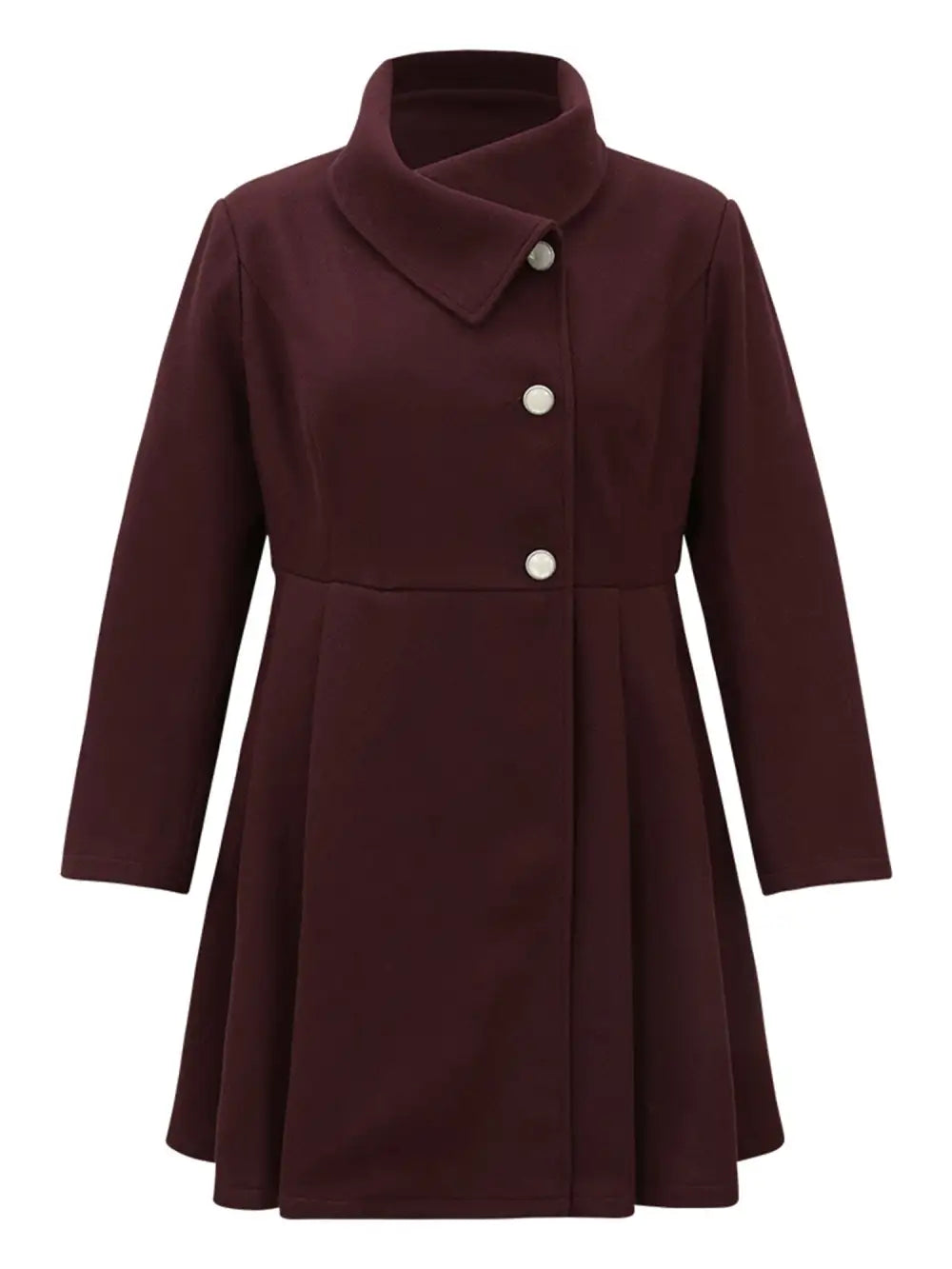 Plain Button Up Pocket Asymmetrical Lapel Collar Coat