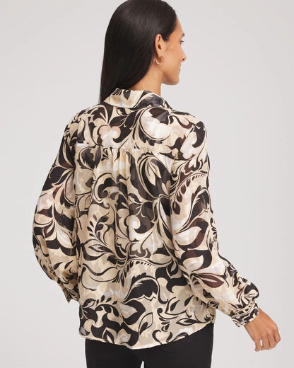 Floral Burnout Blouson-Sleeve Blouse
