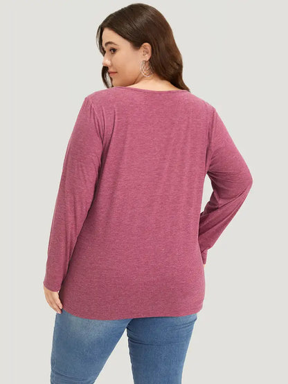 Plain V Neck Line Button Detail T-Shirt