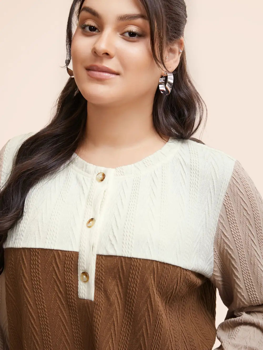 Colorblock Contrast Textured Button Up T-Shirt