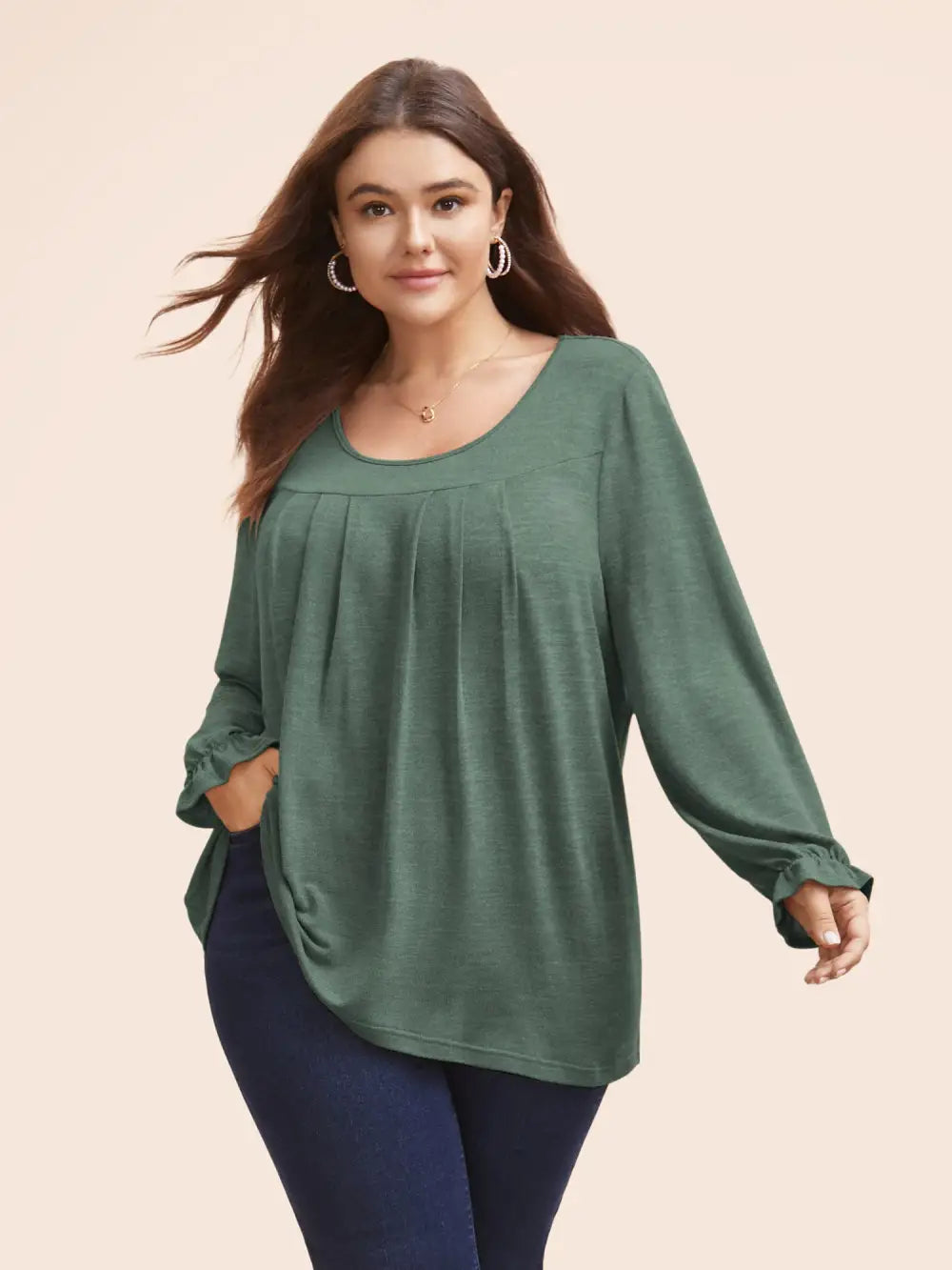 Round Neck Heather Pleated T-Shirt