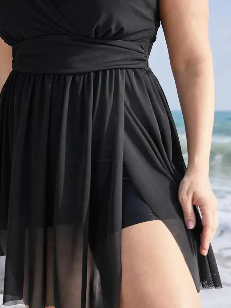 Sculpt Waist Ruched Split Hem Swim Dress