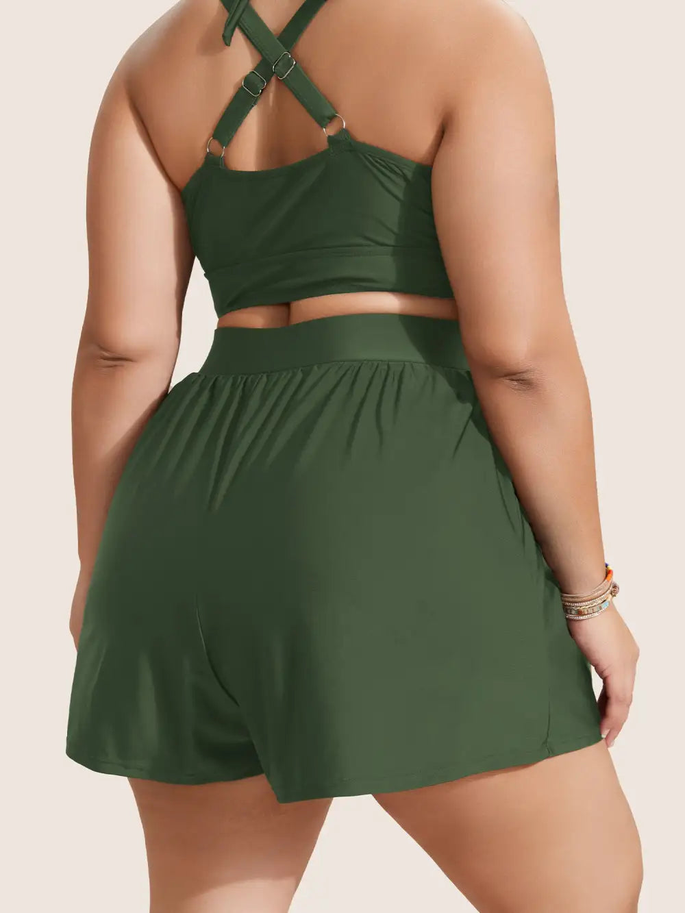 Solid Gathered High Rise Pocket Swim Bottom