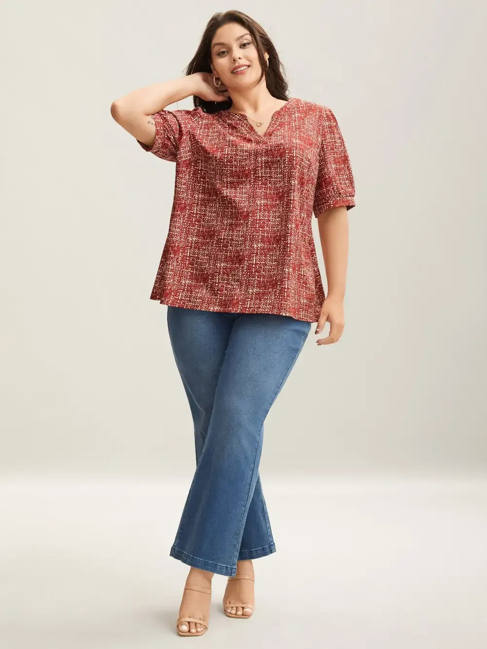 Geometric Print Puff Sleeve Blouse