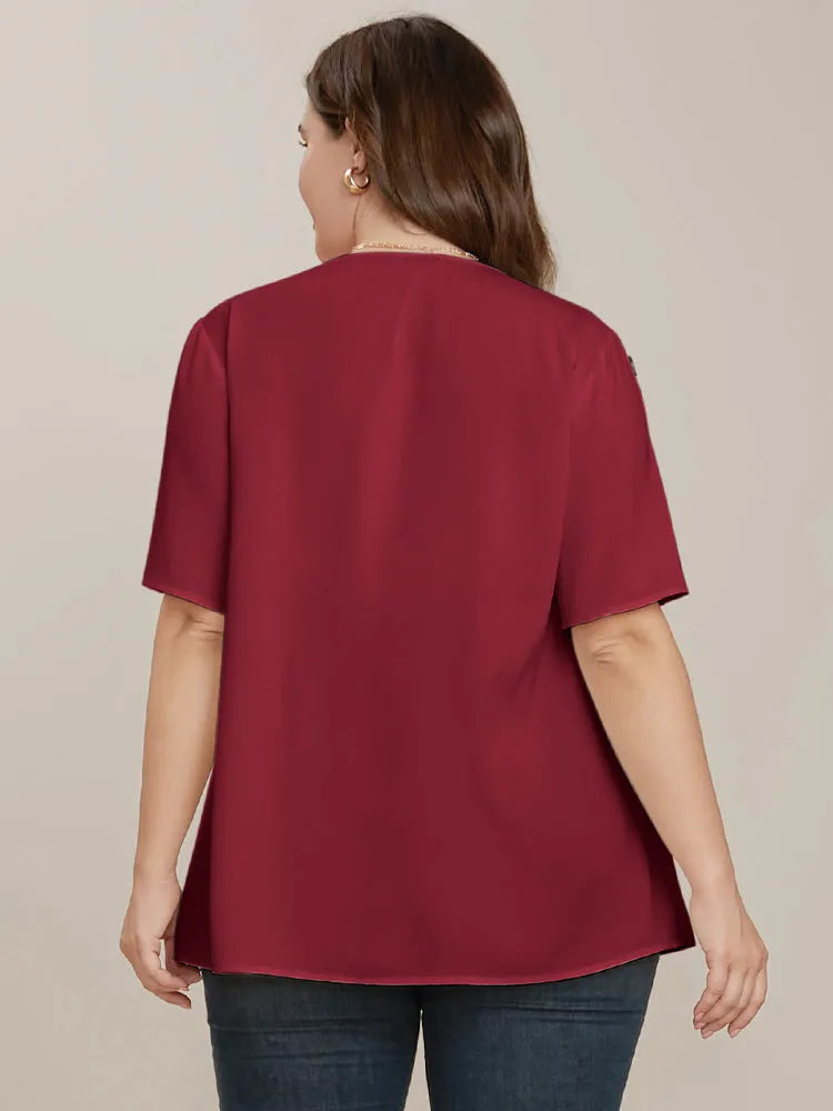 Plain Round Neck Button Detail Blouse