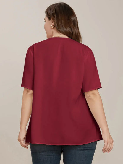 Plain Round Neck Button Detail Blouse