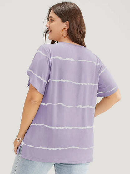 Striped Contrast Petal Sleeve T-shirt