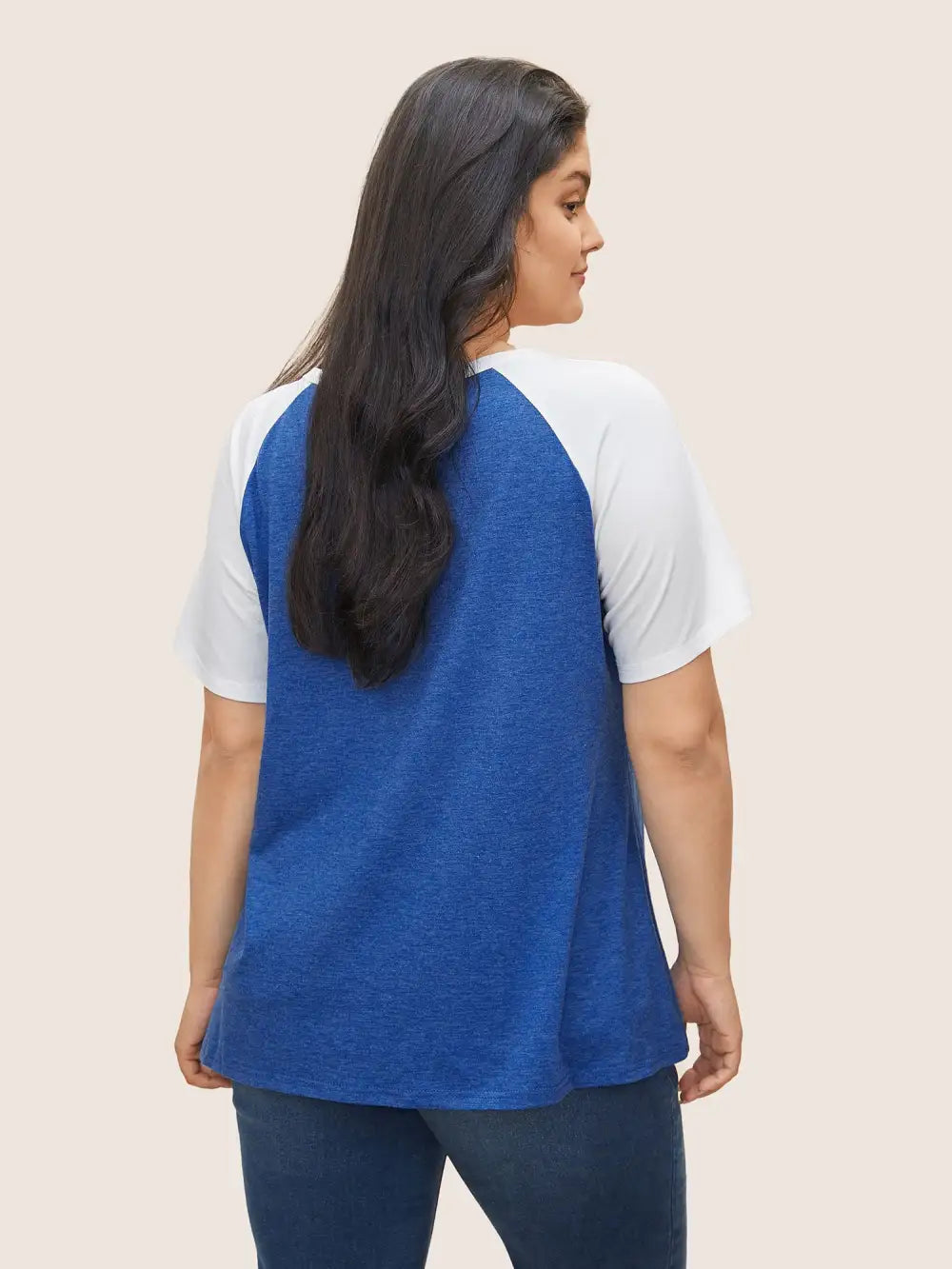 Colorblock Contrast Notched Raglan Sleeve T-Shirt