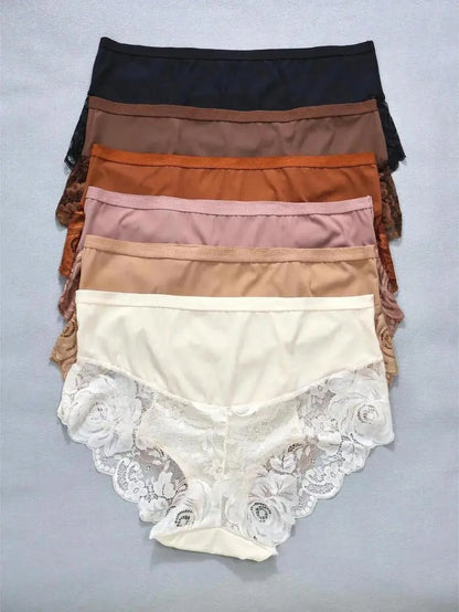 6pcs Plus Size Breathable Lace Trim Sexy Bikini Panties
