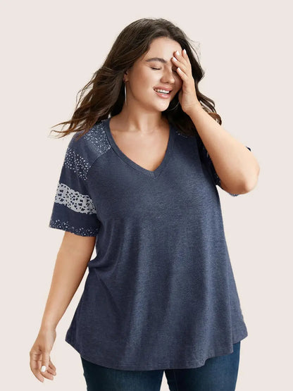 Ditsy Floral Colorblock Contrast Raglan Sleeve T-Shirt