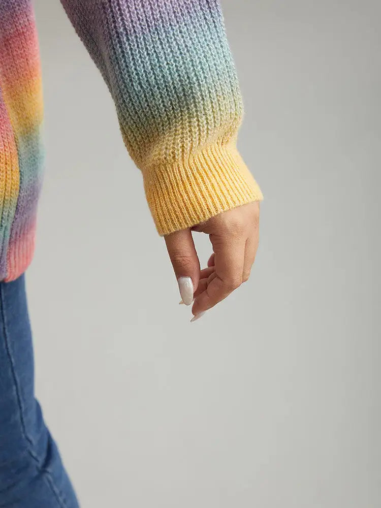 Rainbow Ombre V Neck Loose Pullover