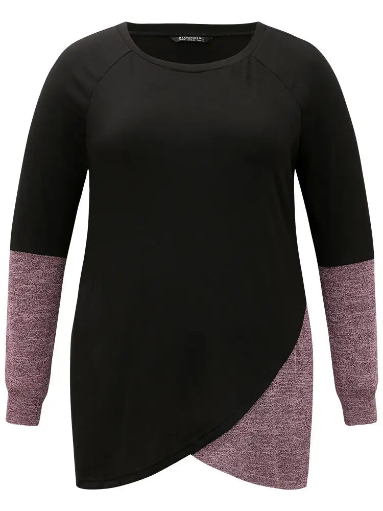 Two Tone Patchwork Heather Arc Hem T-Shirt