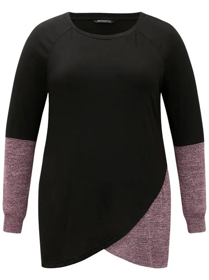 Two Tone Patchwork Heather Arc Hem T-Shirt
