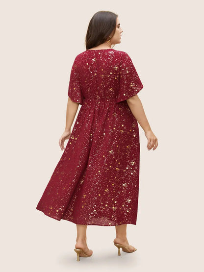 Glitter Star Split Sleeve Midi Dress