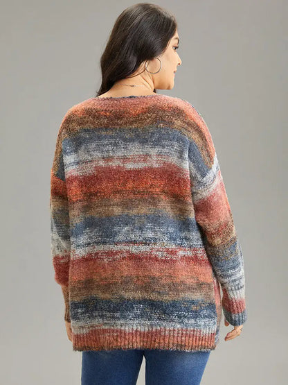 Heather Colorblock Contrast Drop Shoulder Pullover