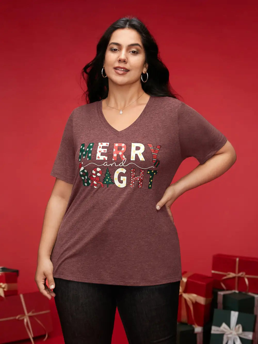 Merry & Bright Slogan Slim-Fit Tee