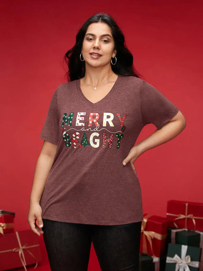Merry & Bright Slogan Slim-Fit Tee