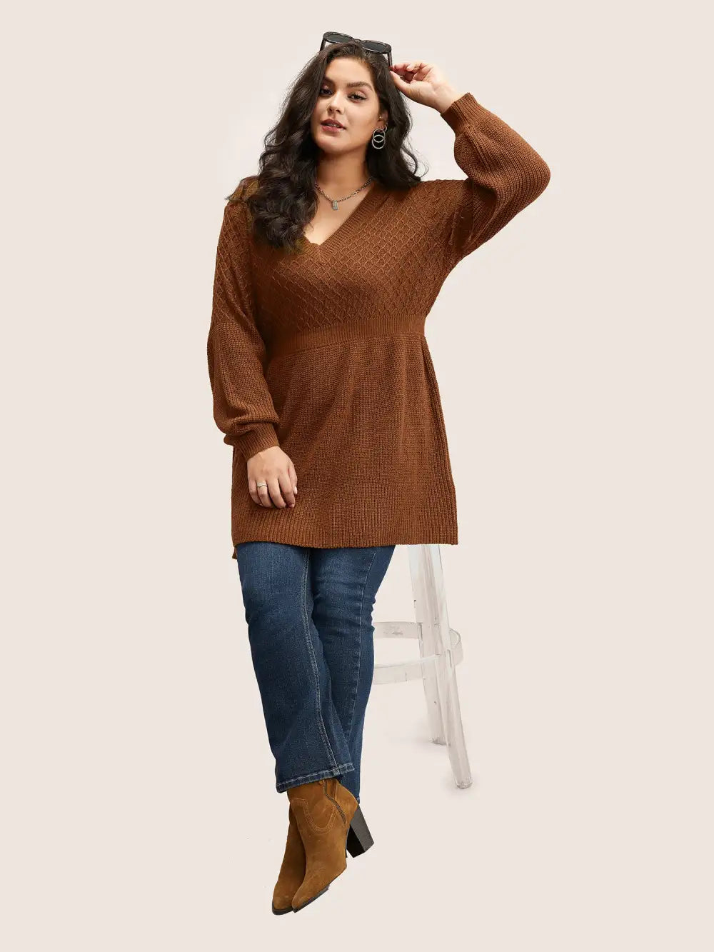 Plain Plisse Lantern Sleeve A Line Pullover