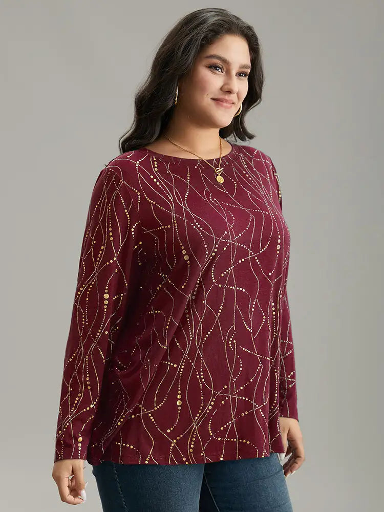 Polka Dot Contrast Round Neck T-Shirt