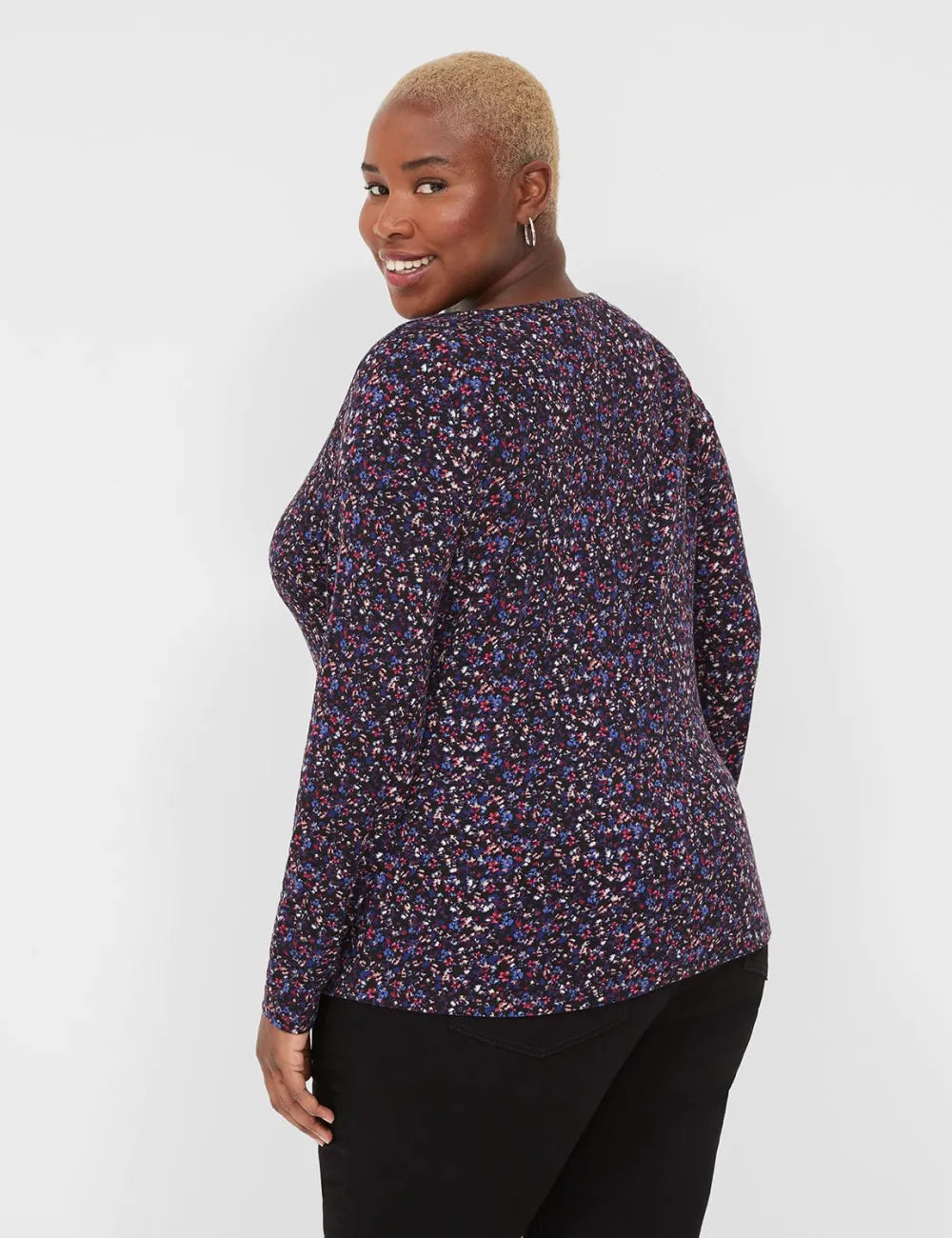 Long-Sleeve Drape-Neck Top