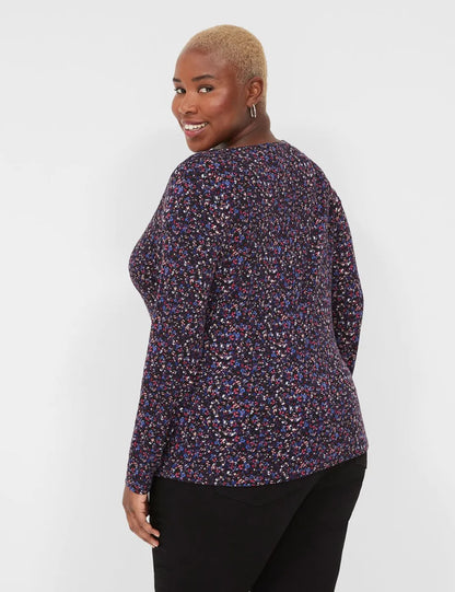 Long-Sleeve Drape-Neck Top
