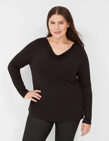 Long-Sleeve Drape-Neck Top