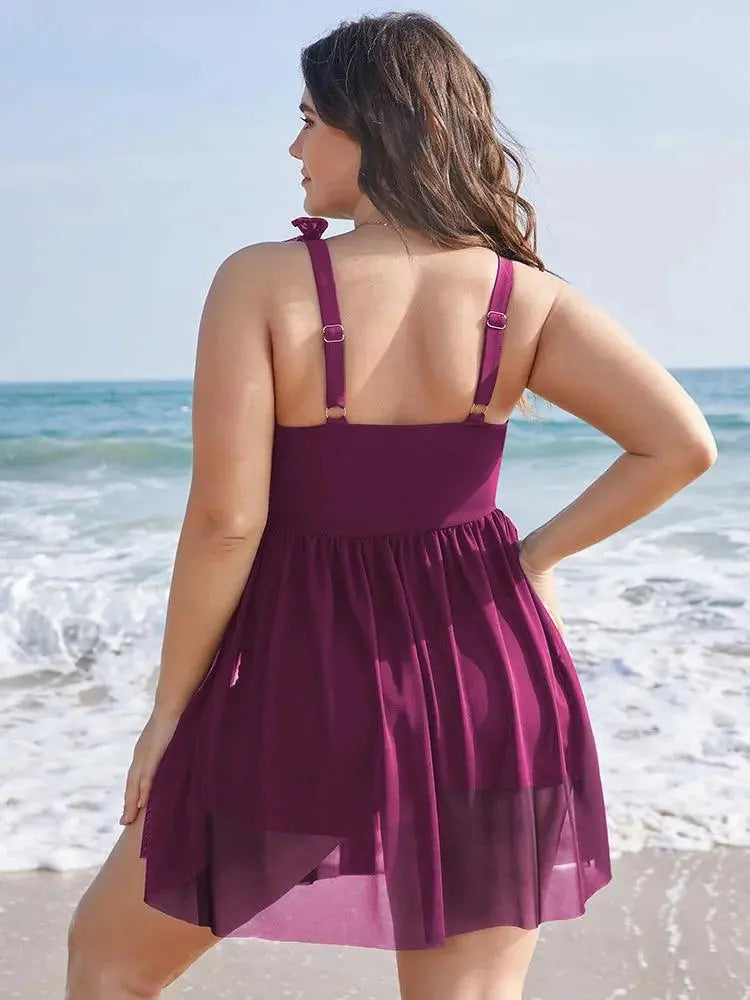 Sculpt Waist Ruched Split Hem Swim Dress