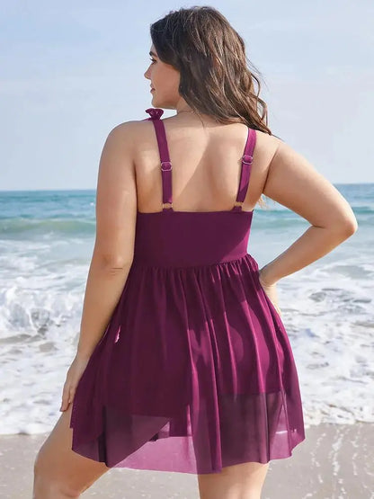 Sculpt Waist Ruched Split Hem Swim Dress