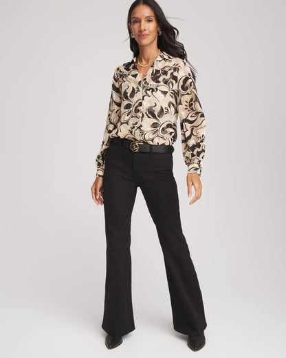 Floral Burnout Blouson-Sleeve Blouse
