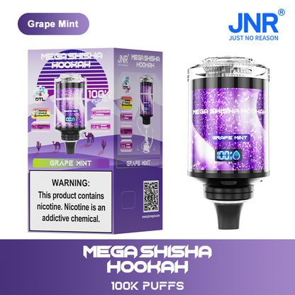 JNR Mega Shisha Hookah 100000 100K Puffs Large Capacity LED Display Disposable Vape