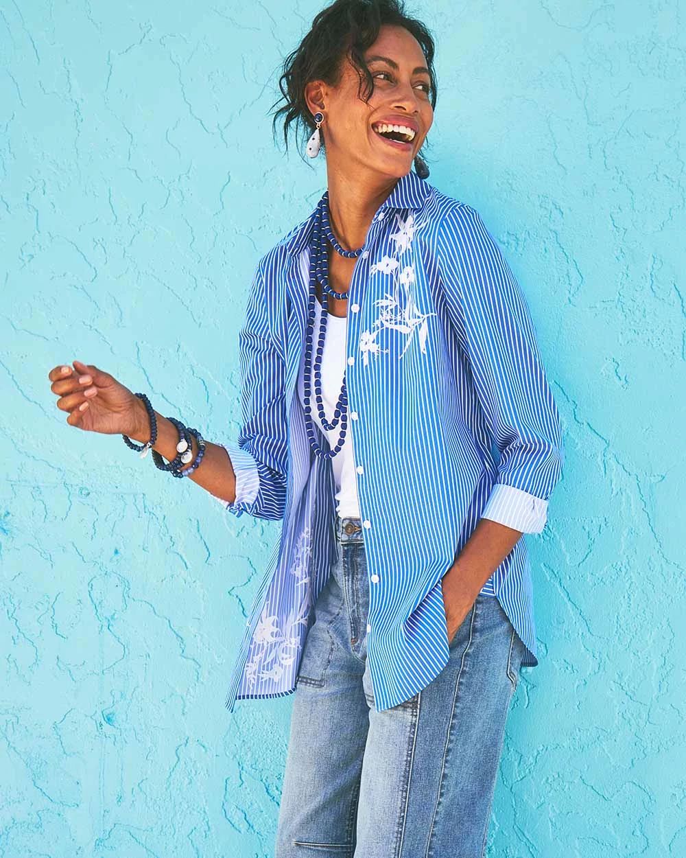 No IronTM Embroidered Pinstripe Tunic
