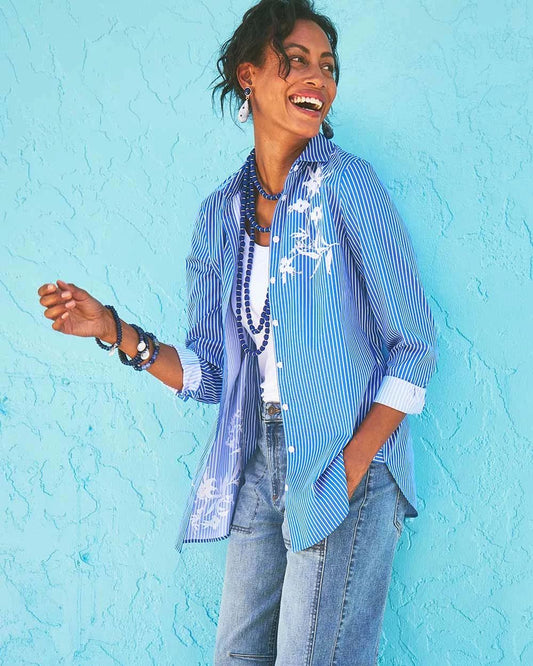 No IronTM Embroidered Pinstripe Tunic