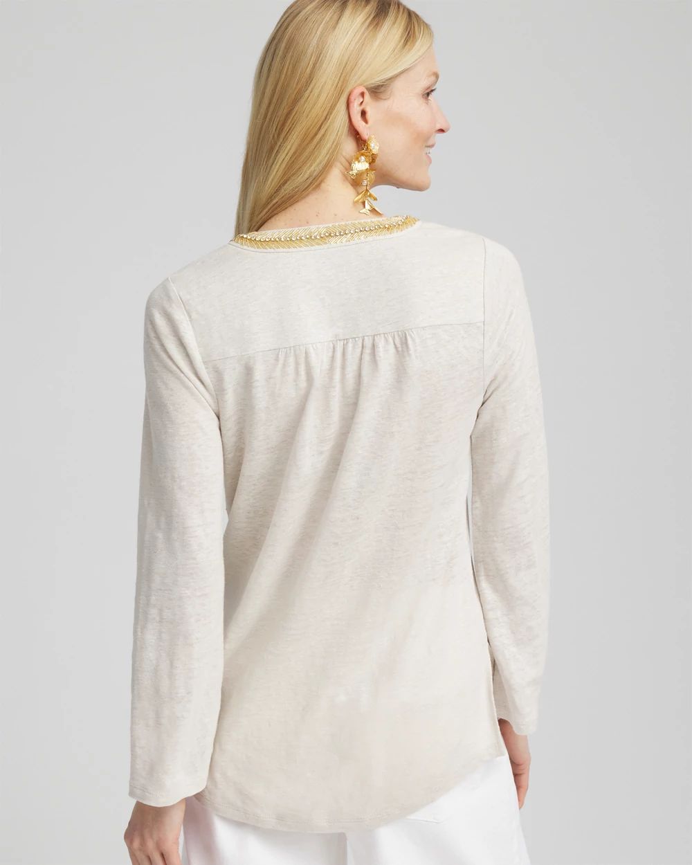 Linen Embellished V-Neck Tunic