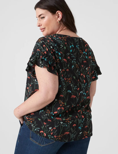 Flutter-Sleeve Crew-Neck Top