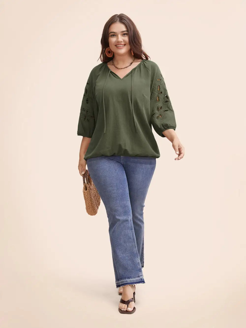 Broderie Anglaise Gathered Tie Knot Blouse