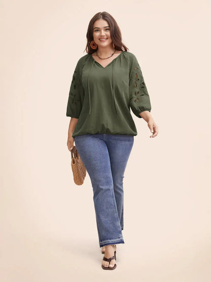 Broderie Anglaise Gathered Tie Knot Blouse