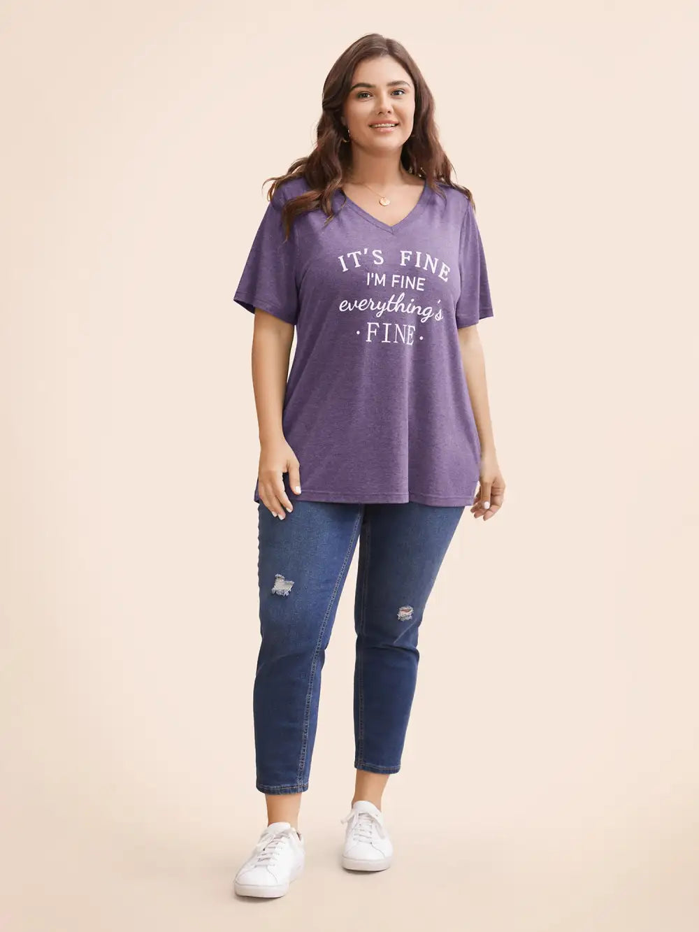 Letter Print V Neck T-Shirt