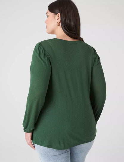 Blouson-Sleeve Crew-Neck Top