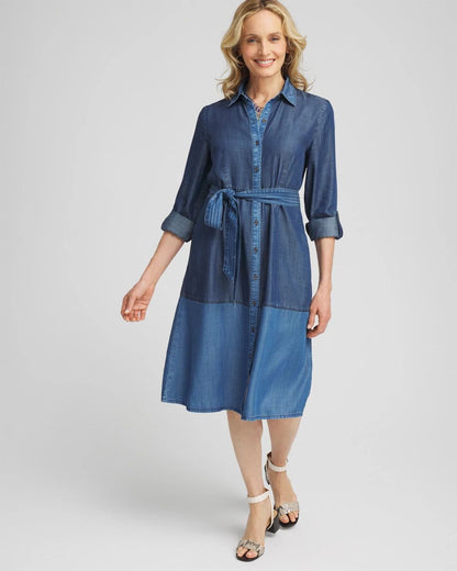 Colorblock Chambray Dress