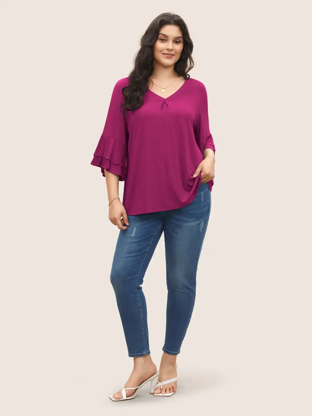 Supersoft Essentials Ruffle Layered Sleeve Pleated T-Shirt