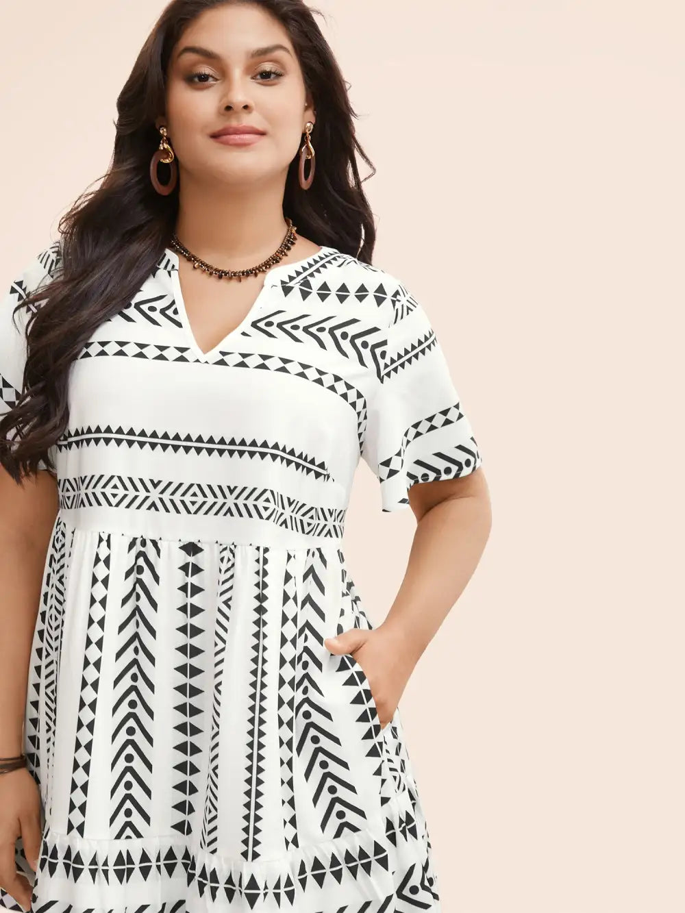 Bandana Geometric Ruffle Sleeve Babydoll Dress