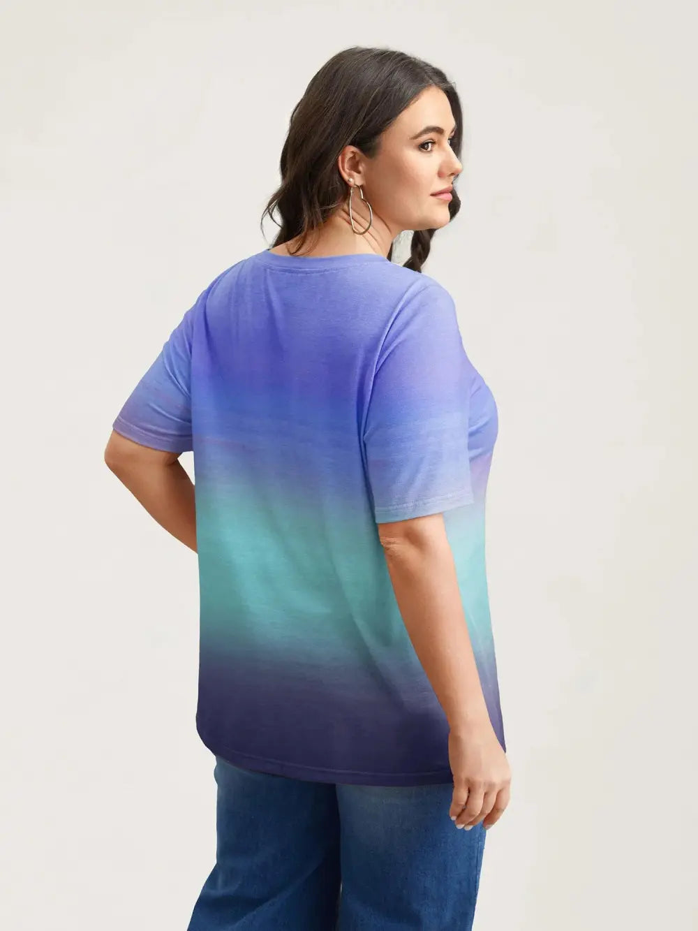 Gradient Beach Print Fitted T-Shirt