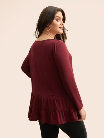 Notched Ruffle Layered Hem T-Shirt
