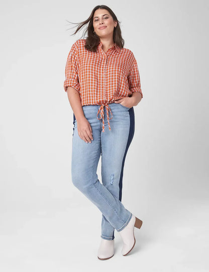 Classic Long-Sleeve Collared Button-Down Crop Shirt