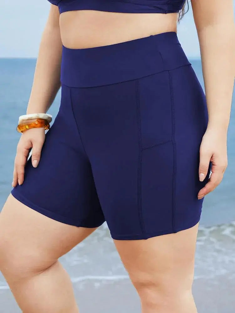 Solid Wideband Waist Swim Shorts