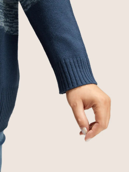 Colorblock Contrast Heather Button Detail Pullover