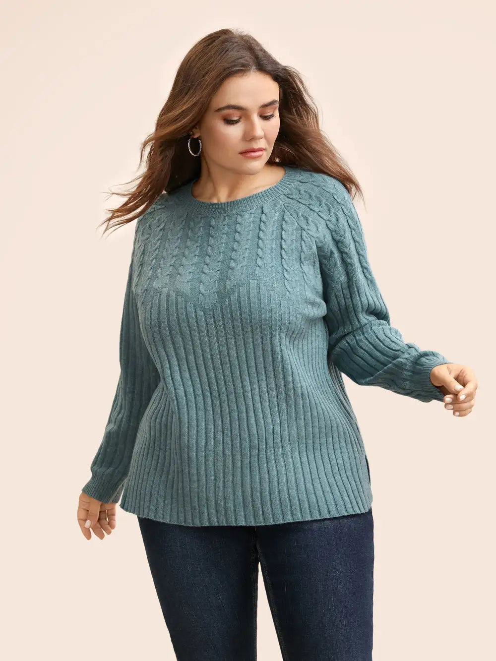 Solid Cable Knit Raglan Sleeve Pullover