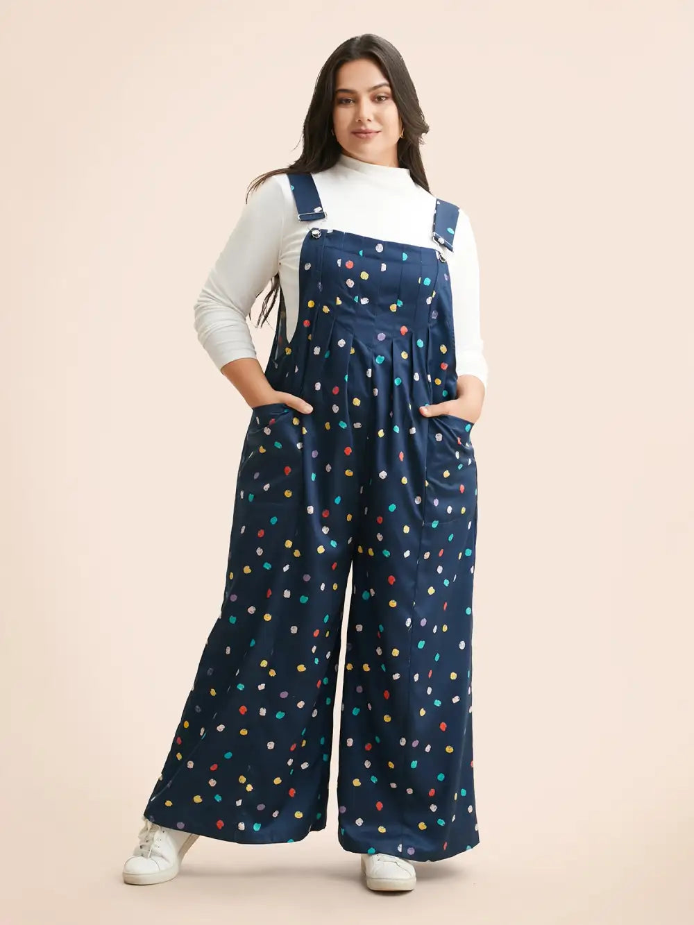 Painted Polka Dot Adjustable Straps Jumpsuit