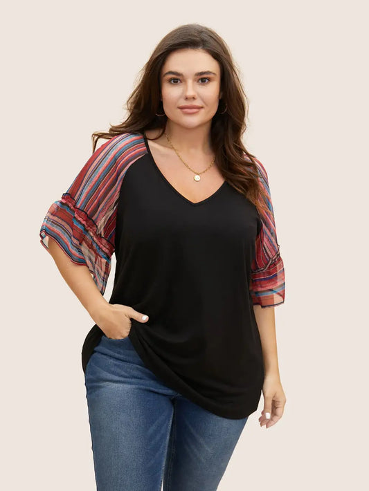 Boho Print Patchwork Raglan Sleeve T-Shirt