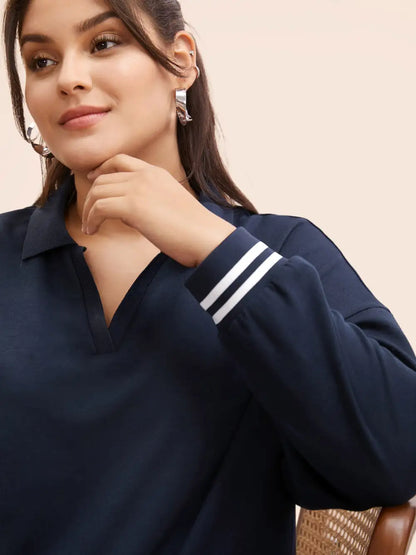 Polo Neck Contrast Trim Drop Shoulder Sweatshirt